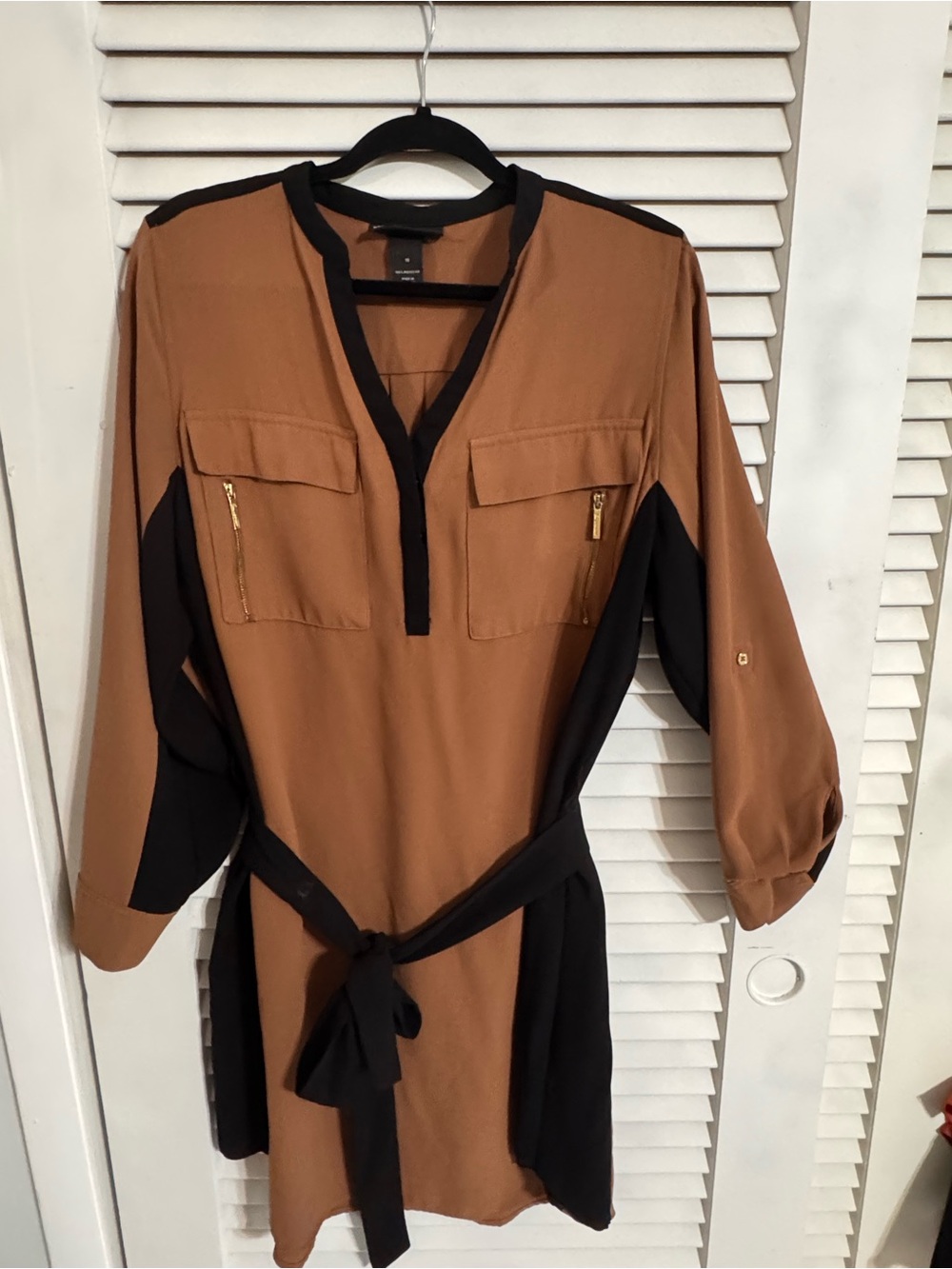 Lane Bryant Brown and Black Contrast Belted Tunic Dress